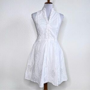 Jessica Simpson Sleeveless White Fit & Flare Dress Womens 6 Button Front Ruffles